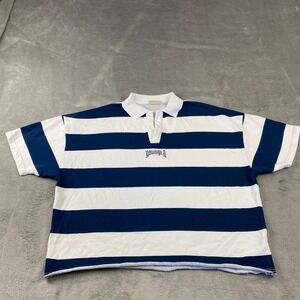 YoungLA Rugby Polo Shirt Mens L Navy Blue White Striped Oversized Cotton Skater